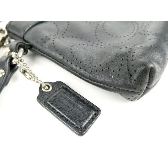 Coach Signature Perforated Dark Gray Leather Wristlet - Picture 9 of 12